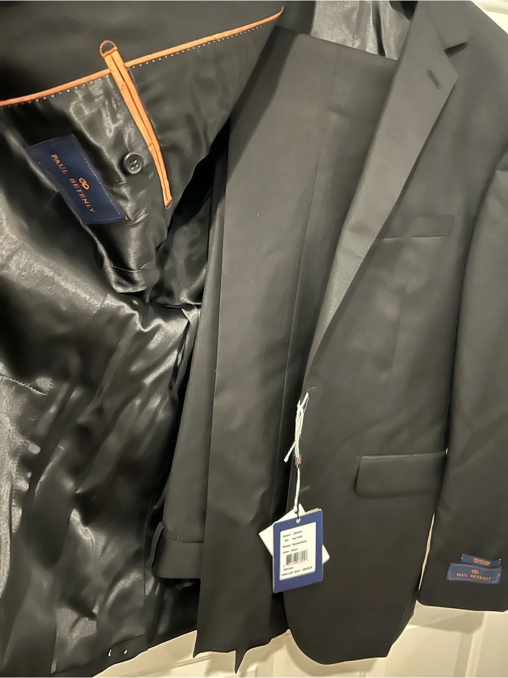 Paul Betenly Classic Black Men's Two-Button Black Suit